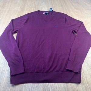 Chaps Pima Cotton Sweater Mens Medium Burgundy V Neck Pullover Classic